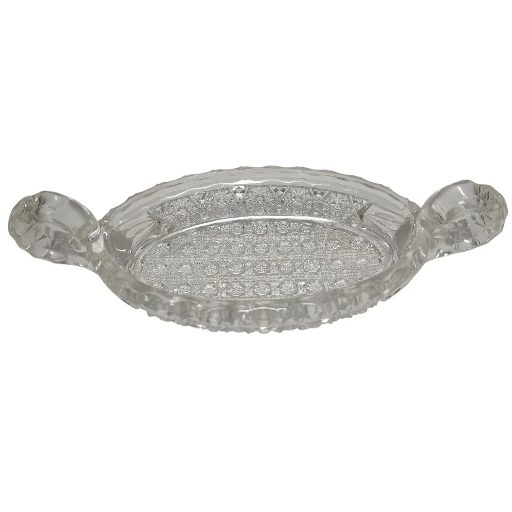 Antique Imperial Glass‎ Bowl 495 Hobstar Band with Cane Dish 1914 Double Handles